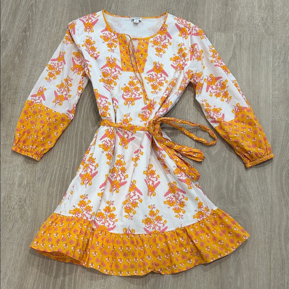 J. Crew White Dress with Yellow & Pink Floral Print